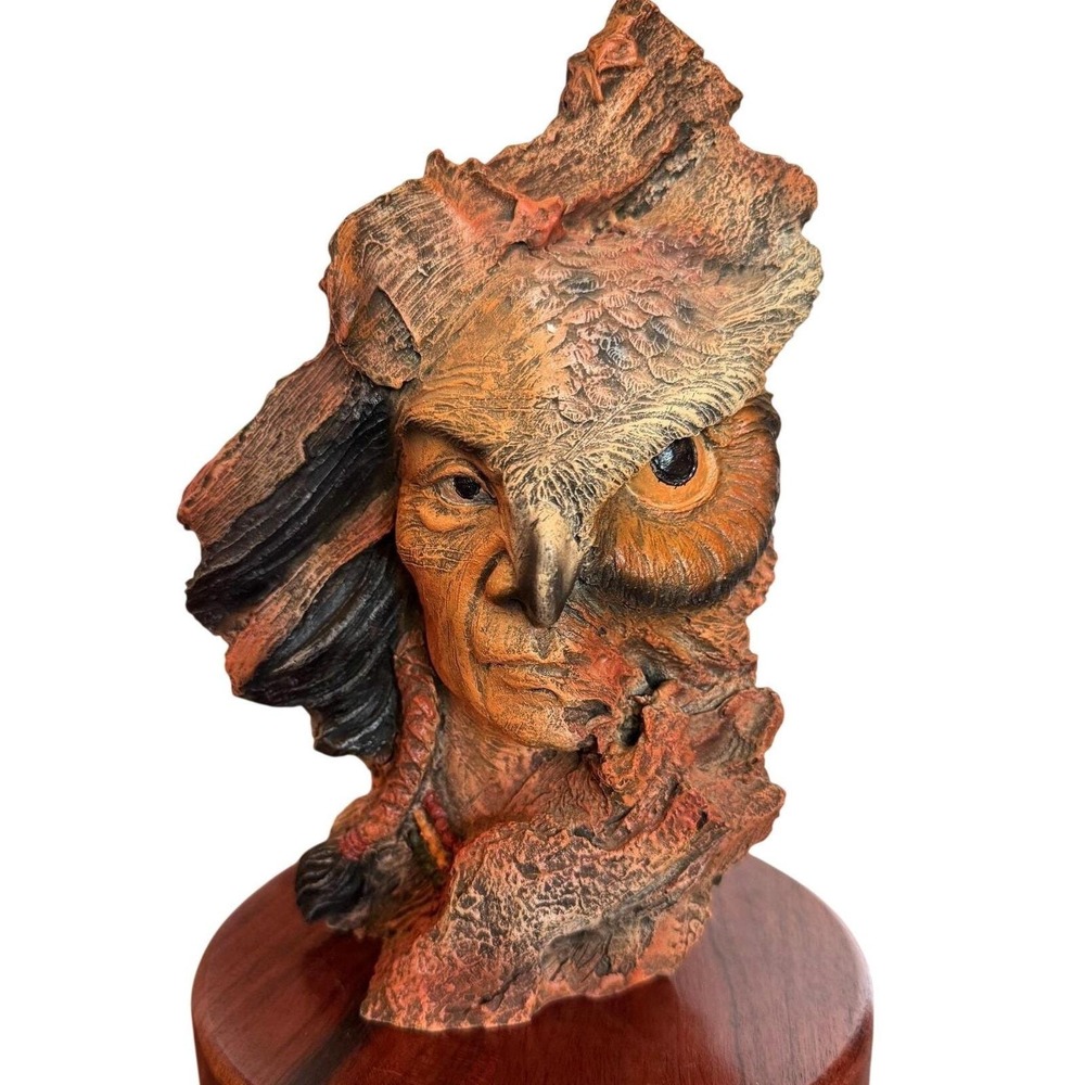 Vintage Owl Elder Spirit Figurine Rustic Southwestern Resin Bust Woodland Wisdom